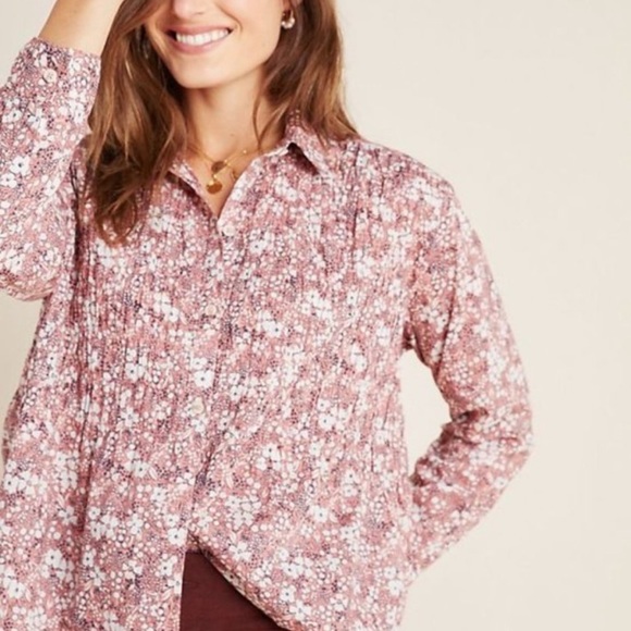 Anthropologie Pilcro Sasha Smocked Floral Top - Picture 1 of 10